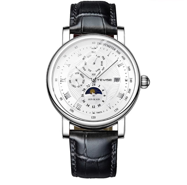 Reloj mecánico para hombre con tourbillon, fase lunar de alta gama y diseño de cielo estrellado, resistente al agua.