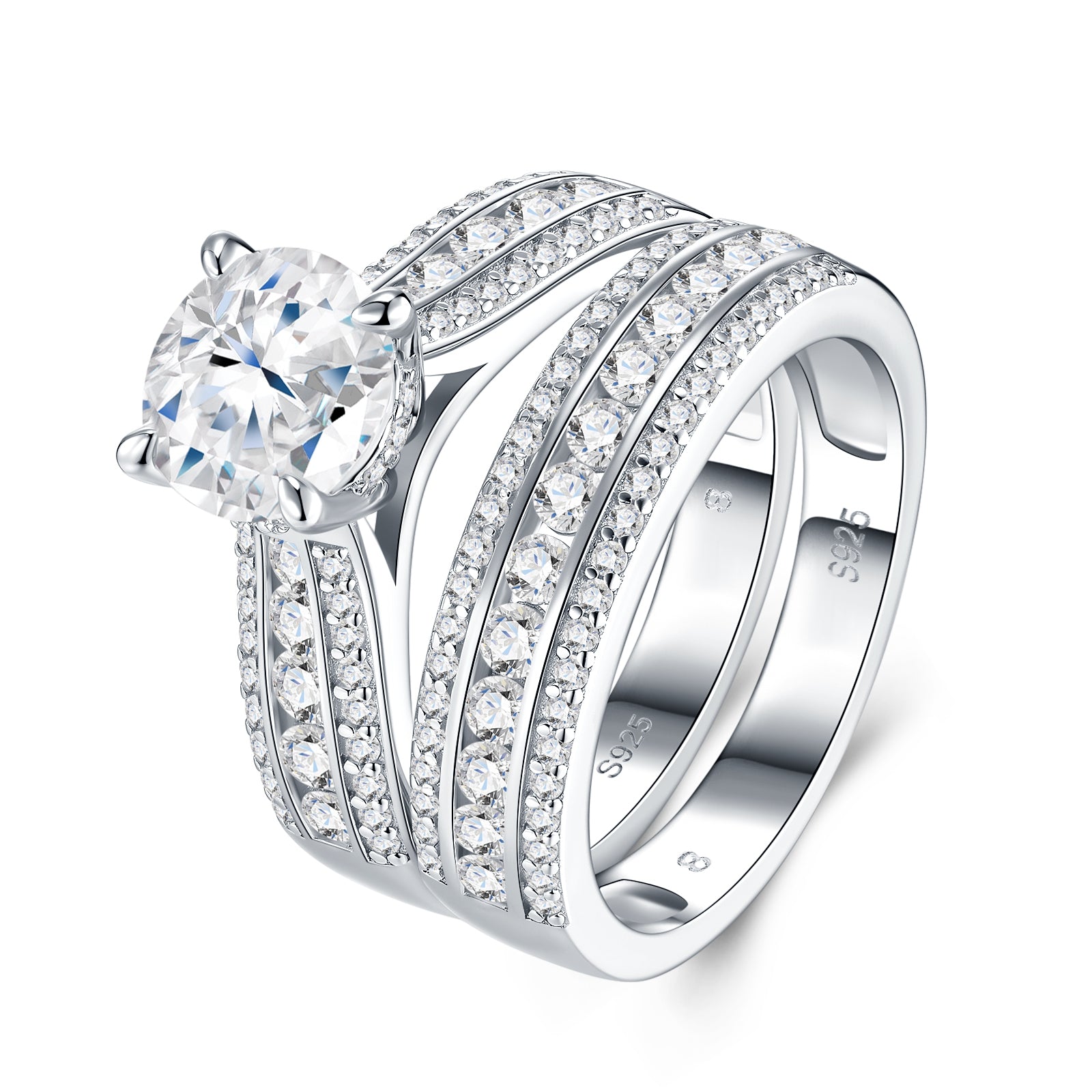 2-carat Luxury Fashion Minimalist Trend Jewelry Silver Ring Set With Top-quality Morganite, Made Of S925 Silver With Electroplated Platinum.