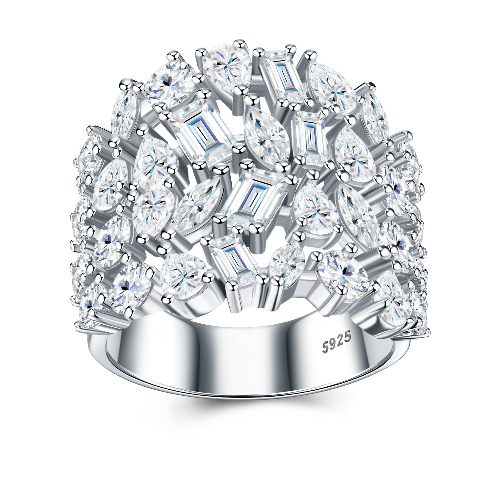 A Luxurious And Fashionable Minimalist Jewelry Ring Featuring Top-quality Moissanite, Made Of S925 Silver Electroplated With Platinum.