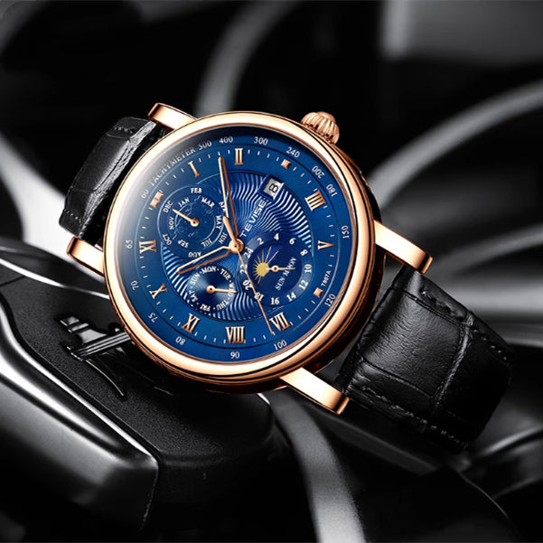 Reloj mecánico para hombre con tourbillon, fase lunar de alta gama y diseño de cielo estrellado, resistente al agua.