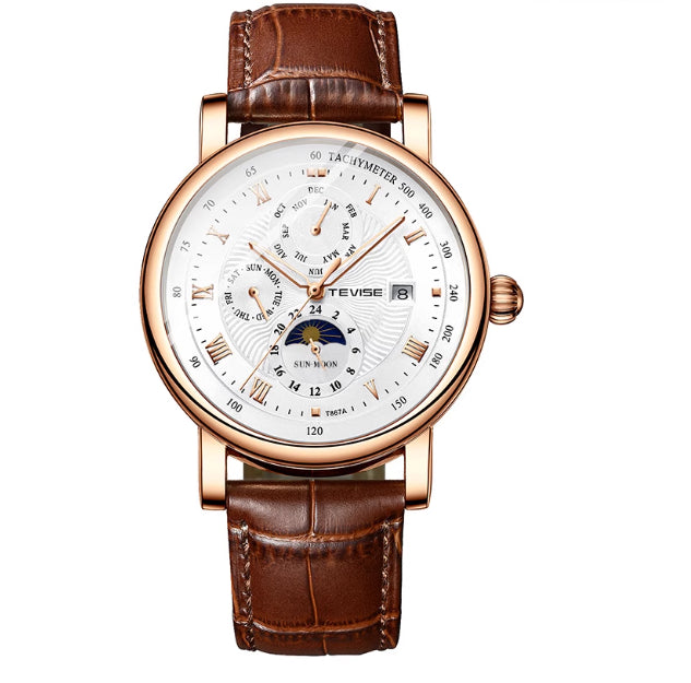 Reloj mecánico para hombre con tourbillon, fase lunar de alta gama y diseño de cielo estrellado, resistente al agua.