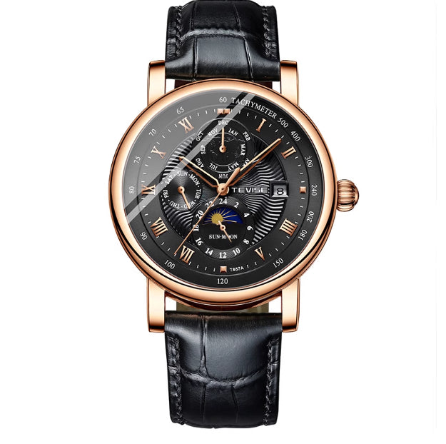 Reloj mecánico para hombre con tourbillon, fase lunar de alta gama y diseño de cielo estrellado, resistente al agua.