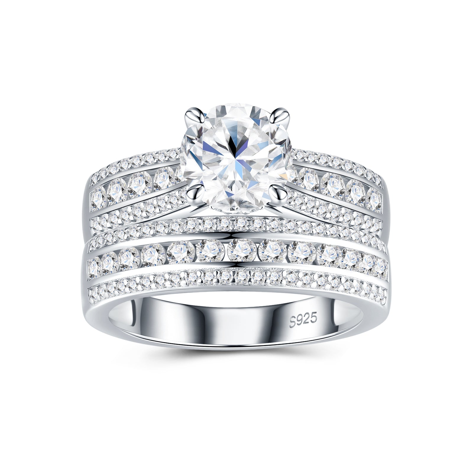 2-carat Luxury Fashion Minimalist Trend Jewelry Silver Ring Set With Top-quality Morganite, Made Of S925 Silver With Electroplated Platinum.