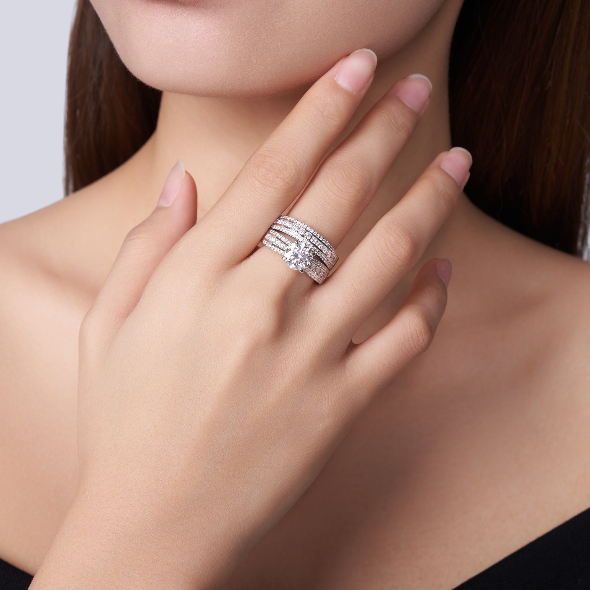 2-carat Luxury Fashion Minimalist Trend Jewelry Silver Ring Set With Top-quality Morganite, Made Of S925 Silver With Electroplated Platinum.