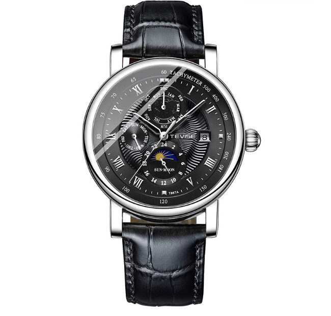 Reloj mecánico para hombre con tourbillon, fase lunar de alta gama y diseño de cielo estrellado, resistente al agua.