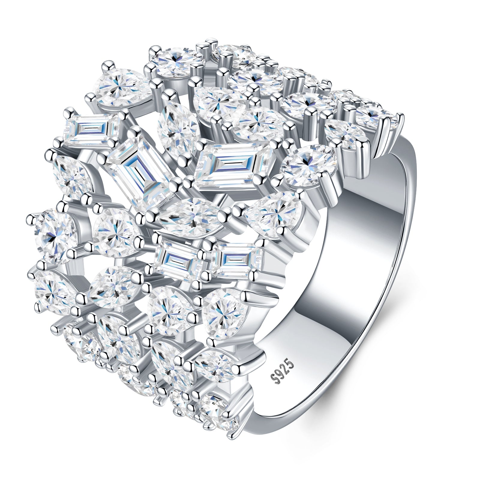 A Luxurious And Fashionable Minimalist Jewelry Ring Featuring Top-quality Moissanite, Made Of S925 Silver Electroplated With Platinum.